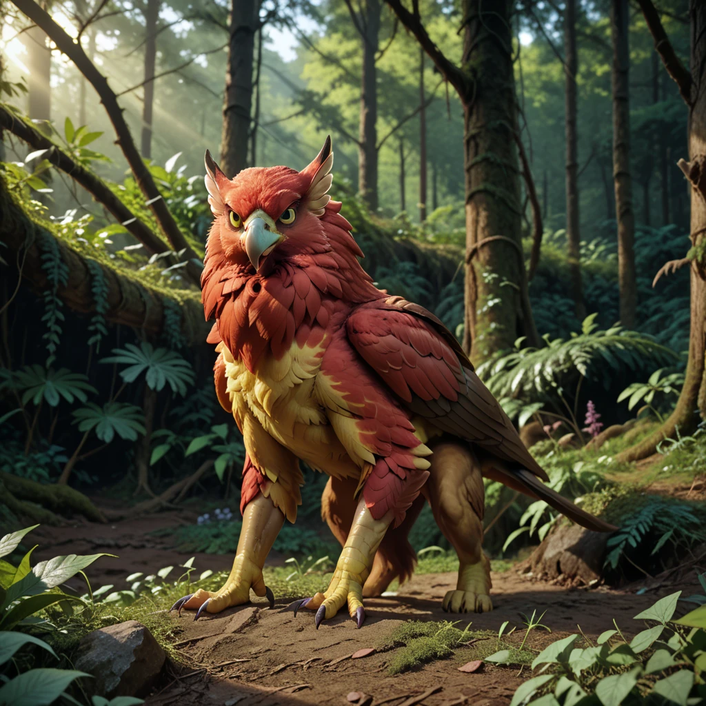 (1beast) griffin, in a deserted forest, masterpiece, dramatic lighting, highly detailed, depth of field