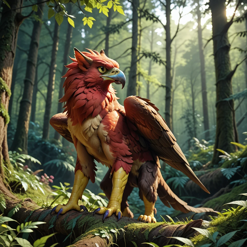 (1beast) griffin, in a deserted forest, masterpiece, dramatic lighting, highly detailed, depth of field