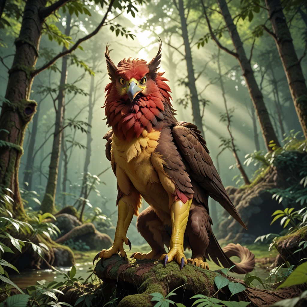 (1beast) griffin, in a deserted forest, masterpiece, dramatic lighting, highly detailed, depth of field