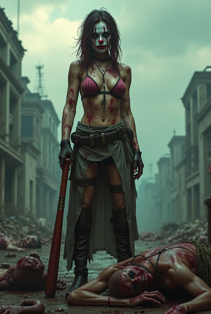 (best quality,highres,masterpiece:1.2),ultra-detailed,(realistic,photorealistic,photo-realistic:1.37),zombie woman,full-body,horrific and gory,giant rotting buttocks,exposing the decay,red glowing eyes,messy tangled hair,ripped and torn clothing,dark and eerie environment,creepy atmosphere,ominous shadows,thick fog,rotting flesh and exposed bones,cracked and decaying teeth,blood dripping from her mouth,an aura of darkness and despair,multiple deep wounds and scars,walking with a limp and dragging one leg,human flesh in her hands,gnarled and elongated fingers,long and sharp claws,reaching out with an open mouth,evil and menacing grin,bloodstains on the ground,empty and soulless expression,overgrown and decaying vegetation,skeletal remains on the ground,crumbling buildings in the background,dark silhouette in the moonlight,unsettling silence,heart-pounding fear,nightmarish horror,artistically detailed and terrifying.