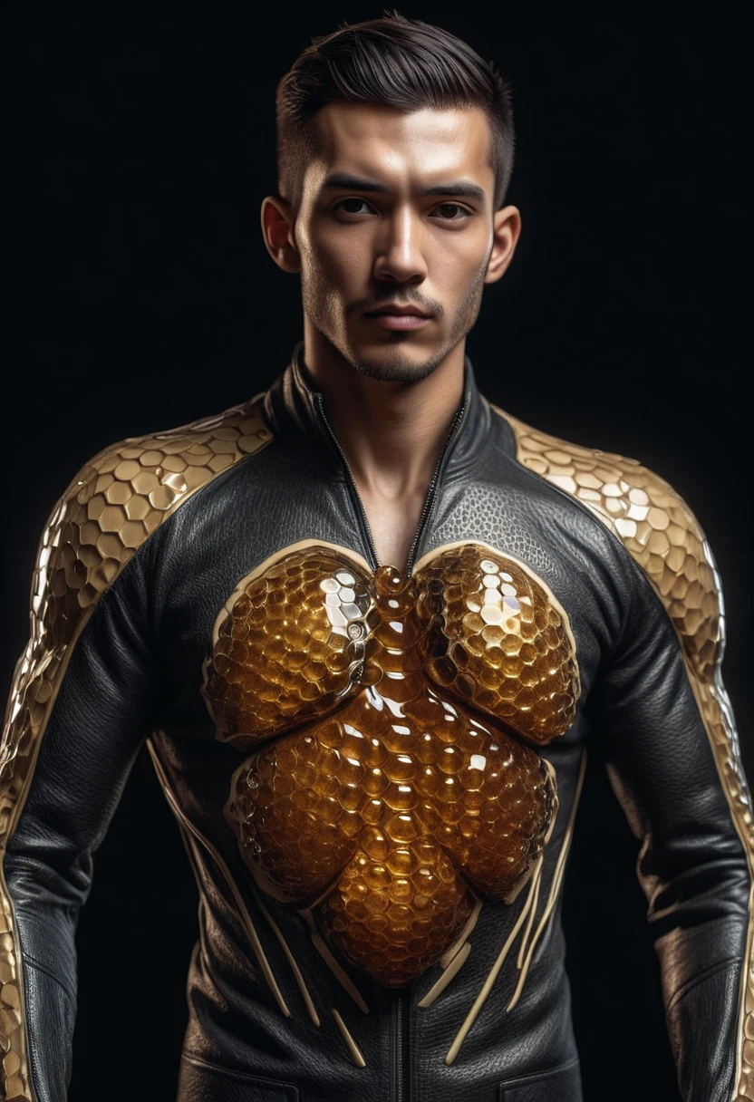 Naked guy with a dick in a gold fish net, exposed penis
