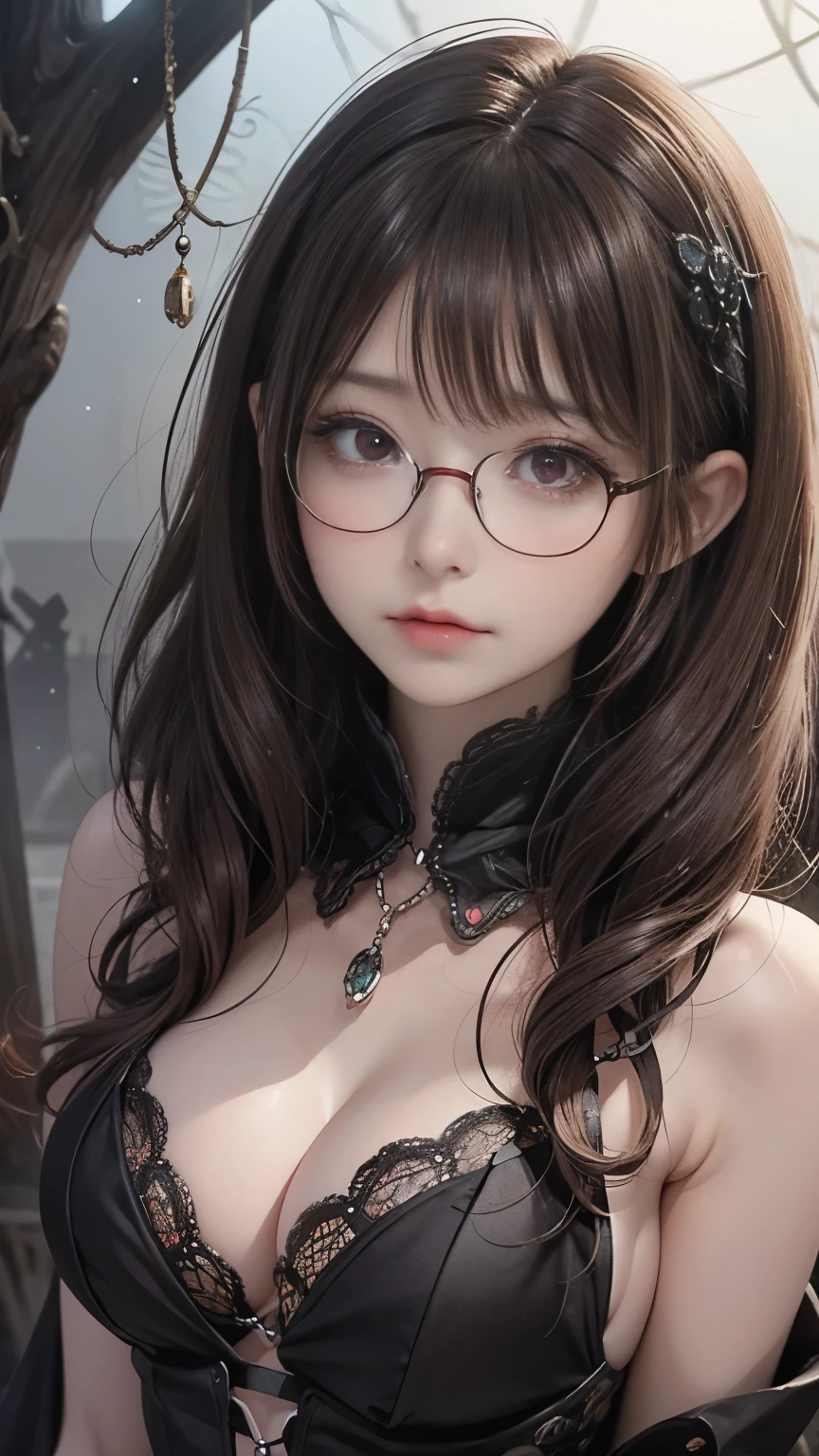 Highest quality、masterpiece、High sensitivity、High resolution、Detailed Description、Slender women、Glasses、The body is tied up、Frightened expression、