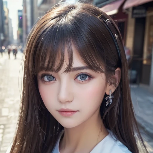 (Masterpiece,  top quality,  ultra detail : 1.6),  illustration, ( single,  1 girl,   beautiful eyes in every detail  : 1.2), city, street,  cute,  Another World.