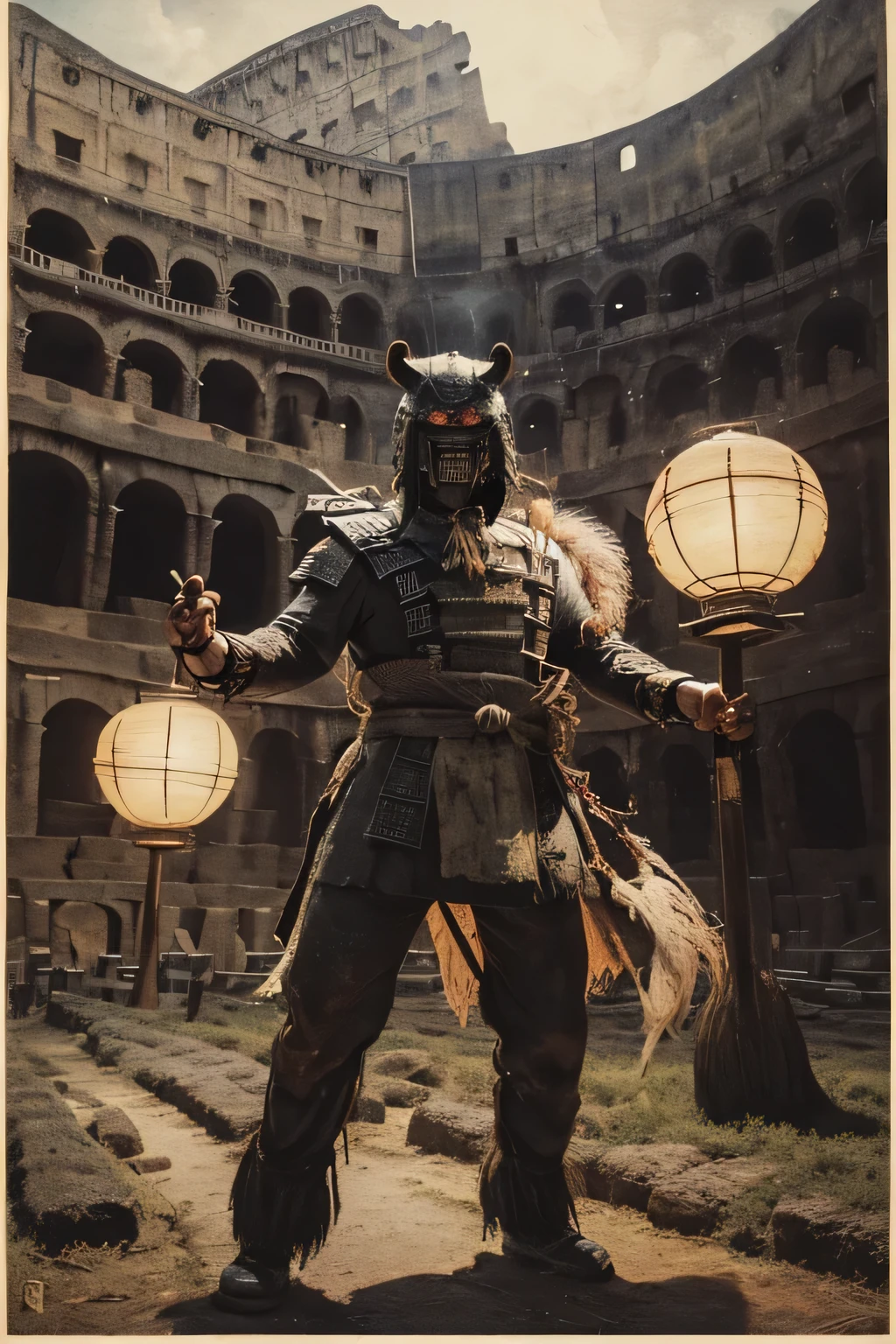 (( Darkness)), ((Monster like a bug )), ((Jumpscare)),  outline warm color, ((festival)), ((Choju Jinbutsu Giga)), ((Shihon Bokuga)),  antique, (personality personification ), (Ink painting), ( Black and White Art ), (Old paper style illustration), (Hunting Painting Style, Little Monster , Old performance, Variation pointillism,  flat illustration ,  creepy, ((Horror elements)), ( creepy) worldview, ( Primitive art ),  outline warm color,  is in the style of an old picture scroll, Old stage, Ancient mural style,  Japanese Yokai, huge body , Standing with your legs apart,  muscularity,  twists the upper body, xuer house, ((A Colosseum))