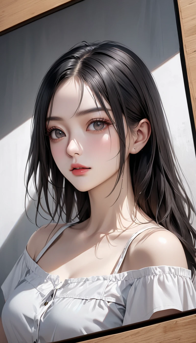 masterpiece, best qualitiy, RAW photos, realisticlying, A high resolution, hyper-detailing, Focus on the face, Detailed eyebrows, realistic beautiful eyes, realistic glossy skin, straight Bangs, realistic movie lighting, detail shaded, high contrast, Slender, Sexy face, Facial expressions when receiving pleasure, ((Dark background)),
