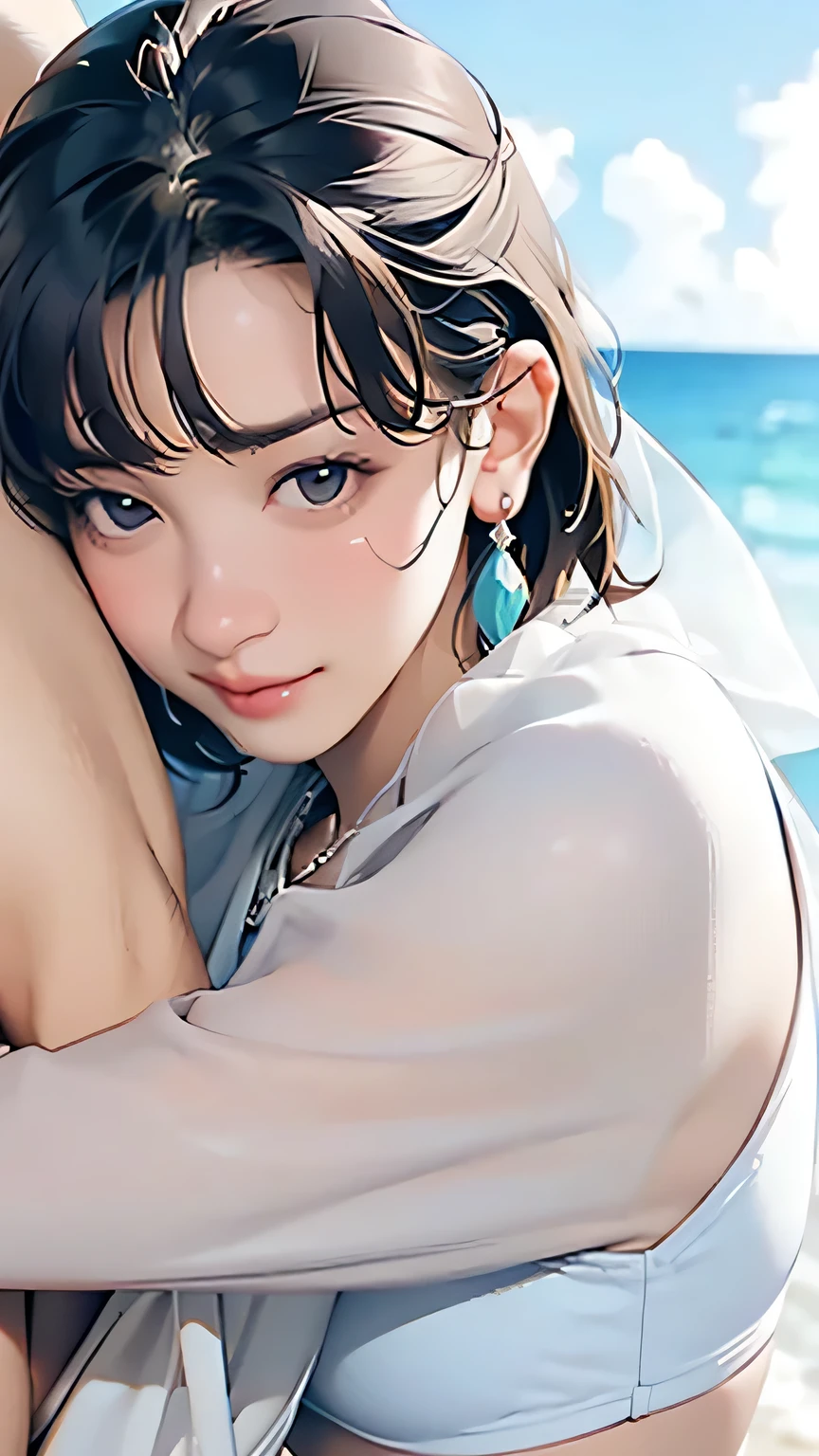 score_9, score_8_superior, score_7_superior, High resolution 3D anime style,A masterpiece in 32K resolution,Highest quality,it is really amazing,Very detailed,Ultra-high resolution,Ultra-realistic,Realistic,Increased depth of field,Cinematic lighting,
(Sexy mature Japan woman:1.2),
(black straight medium hair:1.1),(Ultra-detailed and beautiful face:1.1),(Calm and gentle look:1.1),Beautiful brown eyes,Translucent white skin,Realistic skin texture,Great proportions,
Elegant swimwear,
Summery design,Chic color scheme,Beautiful and delicate decoration,Detailed fabric texture,
(Dark overcast sky on a dull night:1.1),(Dark clouds filling the sky:1),(Thundercloud:1),Coastline at night,Stormy seas,(delay々A desolate sandy beach that continues:1),
Full body photo,(Dramatic Angle:1.1),