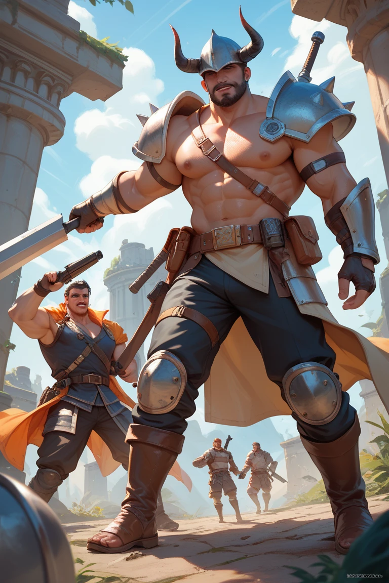 Solo Sexy young anthro scalie reptile dragon male mercenary medieval solider, tall and slim slimin hips muscular, anthro handsome gay shorter muzzle, handsome gay model male apperance, sword scars, worn out leather skimpy armament, low on hips heavy leather belt, old very worn out skimpy dirty linen material jockstrap, old yellow dirty worn out stains on white sawn jockstrap, very visible "x" brown seam pattern on the jockstrap, studded skimpy armlets breastplate armor, skimpy breastplate, leather bondages, fingerless leather gloves, blooded sword, blooded armor, blooded husk, smelly unwashed husk, dirty body look