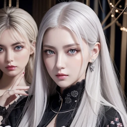 white hair,purple eye,twin,fasion,