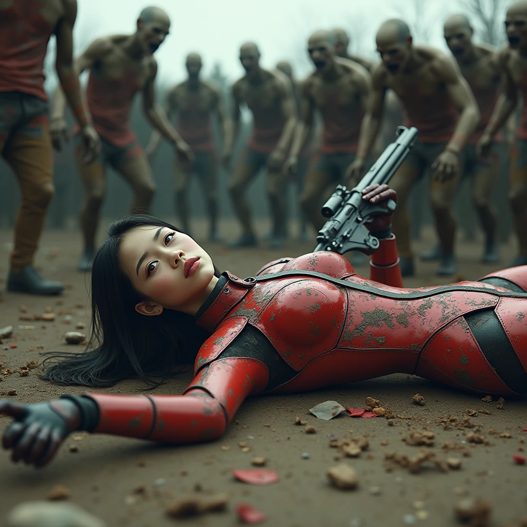 Ultra-realistic, woman fights against a gross alien, woman fights to the death, heavy bleeding, red color internal organs and brain splatter, woman is eaten by alien, high quality, 8k, 32k, f1.8, bursting punch