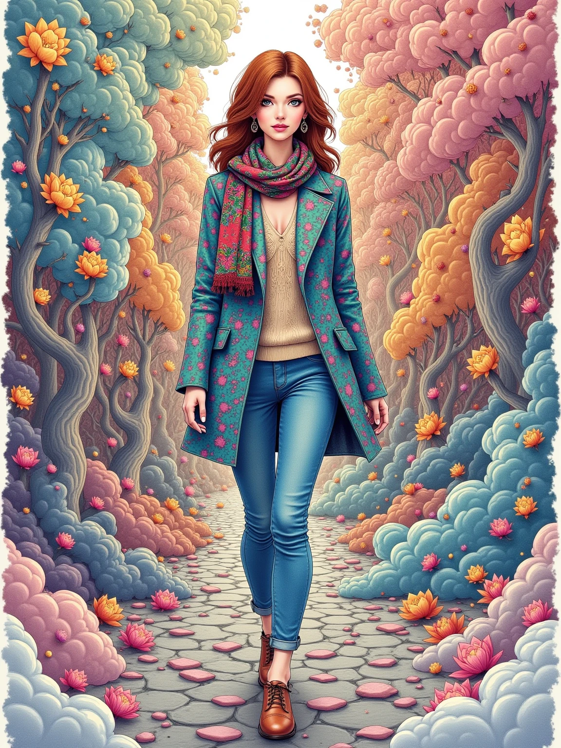 fantastiC_stylE, Illustration of a beautiful Belarusian woman walking through the streets of New York City.