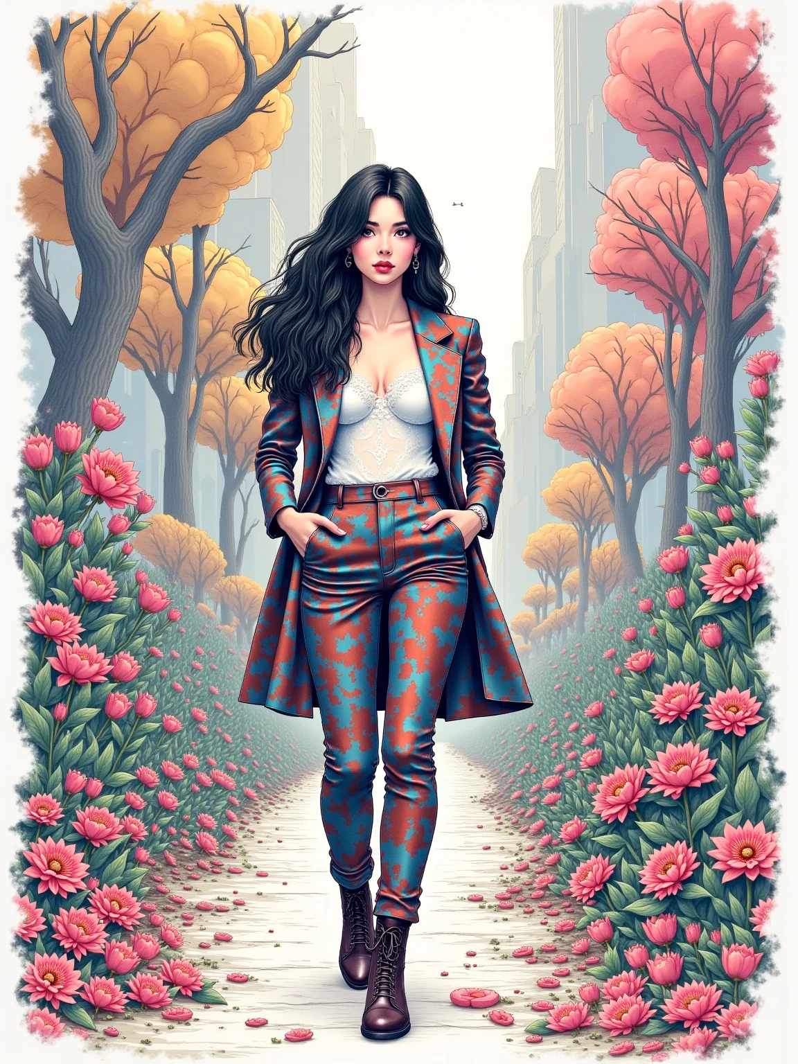 fantastiC_stylE, Illustration of a beautiful Belarusian woman walking through the streets of New York City.