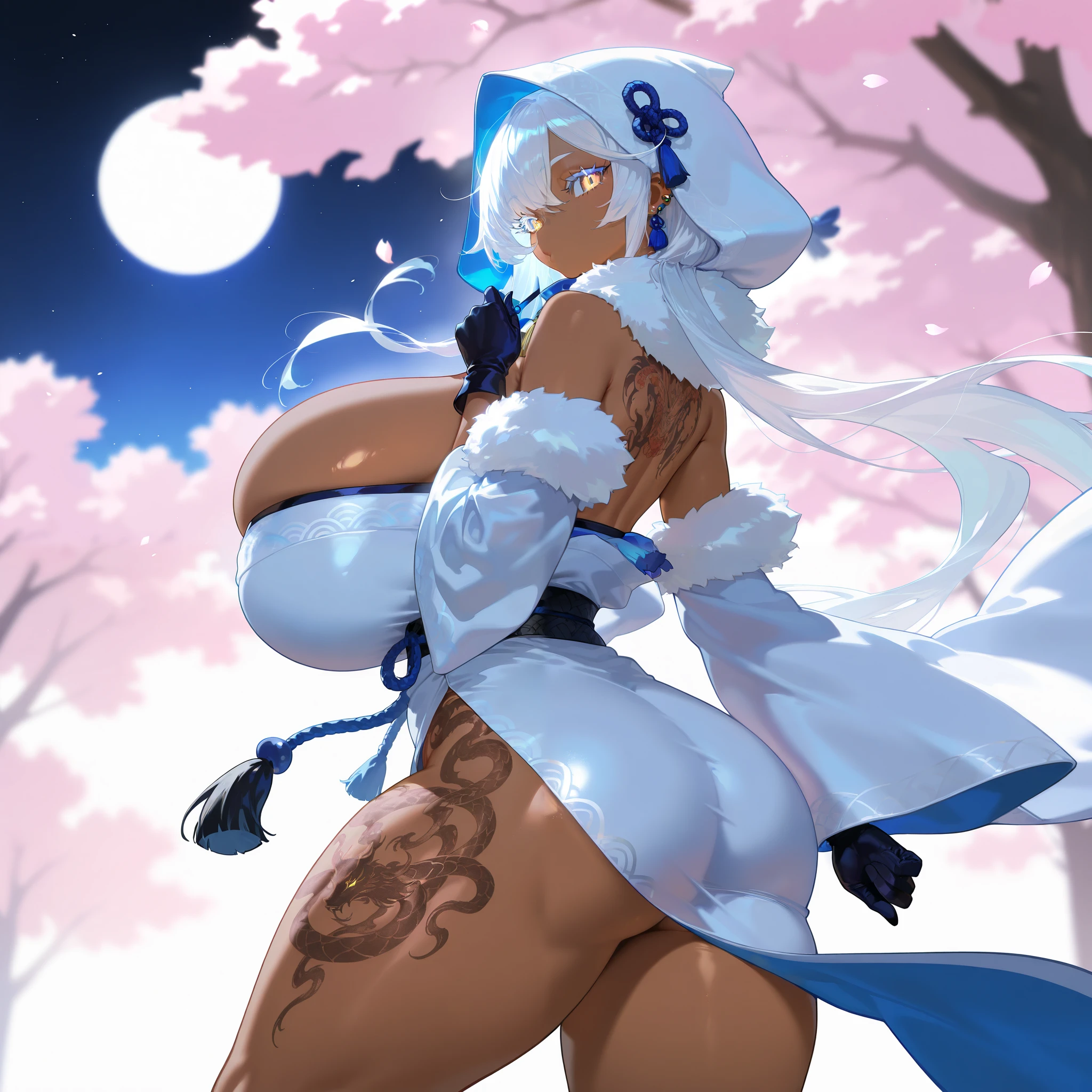 goblin girl, blue hair, very long hair, dark_ skin, dark skin goblin, very dark skin girl natural huge breasts, hair between eyes, chubby, chubby girl, chubby girl goblin, mole, mole on chest, age up, lips, big lips, thick eyebrowsbody, with fur, tusk, short girl, twintails, short girl, highly detailed, high quality, best quality, 8k, explorer, ancient temple, explorer clothes, open mouth, full body, twintails