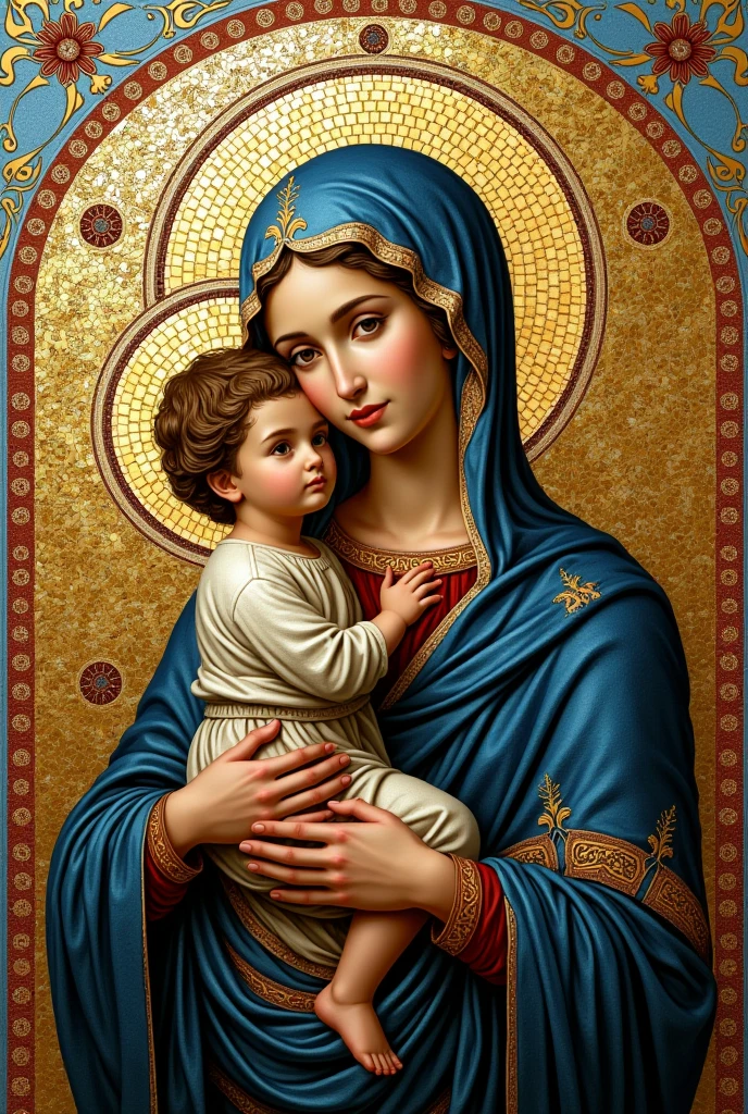 Woman Our Lady Aparecida Black Queen's Crown Blue Cloak Hugs Child