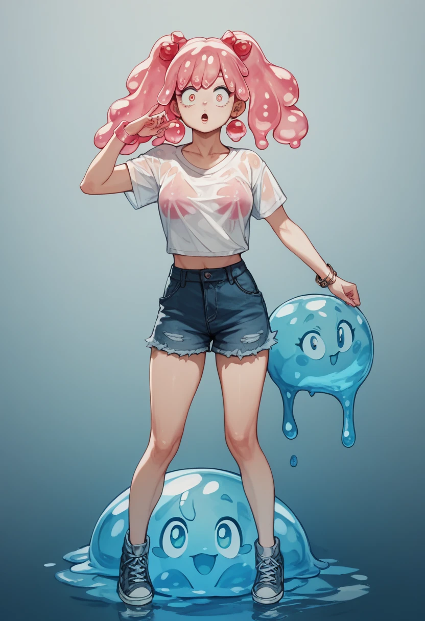 Anime water girl slimy transparent water body slime girl water transparent sexy, cheeky wide eyes