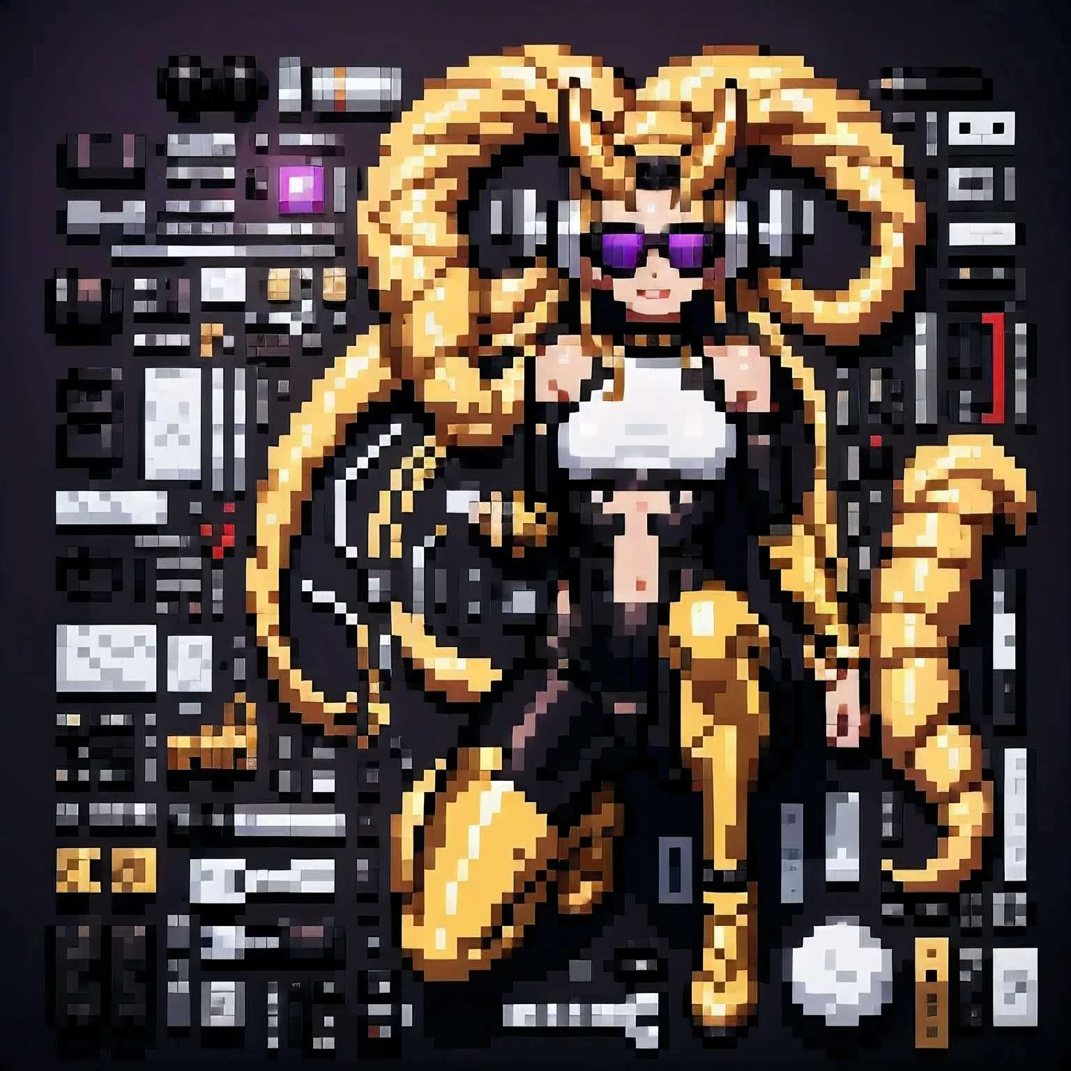 <lora:pxxl-000007:0.8>pxxl girl, large breasts, cat, pixel art, video game, pixelated, neon, psychedelic, eyes closed
