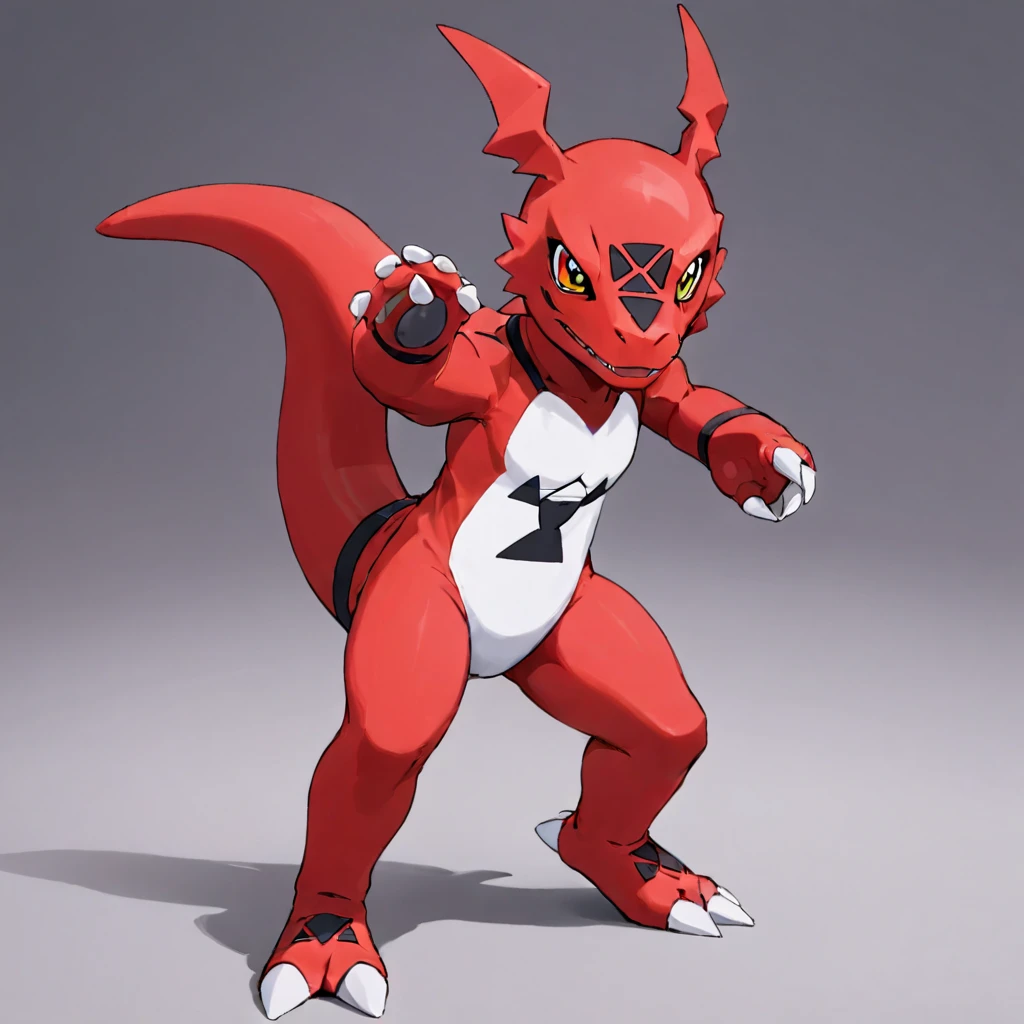 guilmon,digimon, multicolored body , red body,(( karate uniform )))