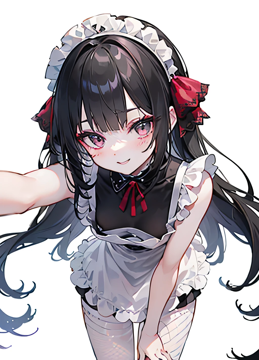 Top quality, masterpiece, high resolution, vampire girl, beautiful black hair, twintails, red eyes, gothic ta dress, black lace, condescending smile, Sharp fangs,darkness