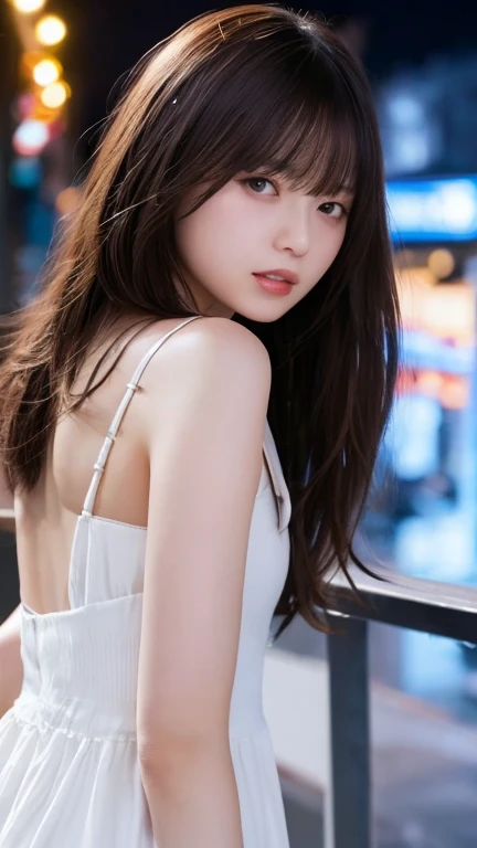(masterpiece:1.3), (8K, Photorealistic, Raw photo, Best image quality: 1.4), Japanese schoolgirl、((Portrait taken from above:1.3,)),(Smiling with teeth showing)),((Straight jet black hair:1.4))、((Short bangs hair)),Super detailed face、Attention to detail、double eyelid、Put your chest together、Sharp focus:1.2、Beautiful woman:1.4