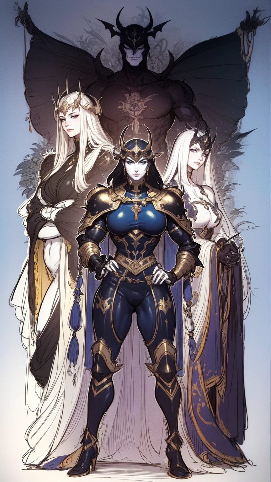 ((Highest quality)), ((masterpiece)), (detailed), (Perfect Face)、The woman is Princess Leona, with medium-long light brown hair, wearing a shiny, flashy, sexy, revealing black dress bodysuit, an open-front skirt, a cape, a headgear, lipstick, makeup, standing upright, and becoming an evil female executive.、Women are brainwashed, expressionless, and have no highlights in their eyes.