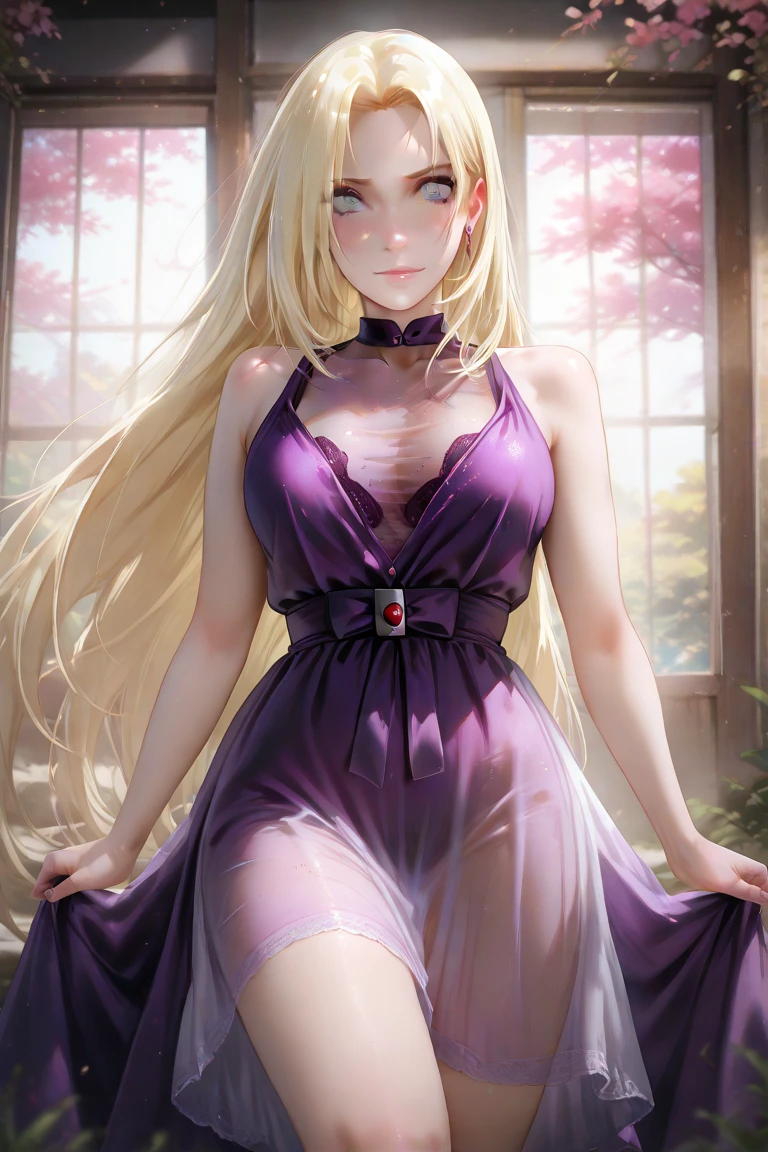 Yamanaka Ino from NARUTO, wearing a purple see-through dress