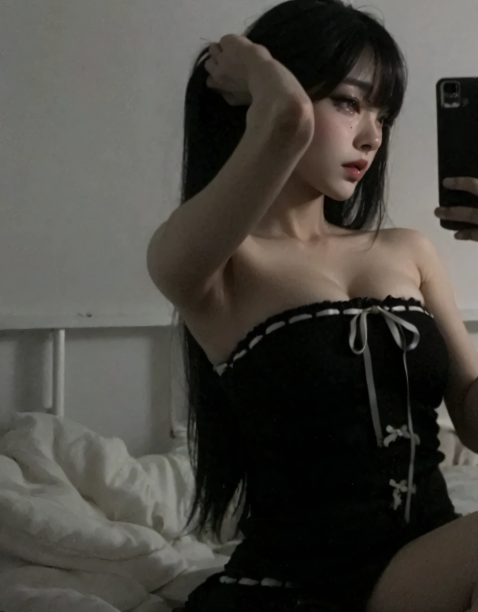 Mujer araffe con cabello negro y un bolso negro posando para una foto., pale gothic beauty, gothic girl aesthetic, 1 7 - year - old gothic girl, with pale skin, pale and light skin!!, cruel korean gothic girl, gothic horror vibes, gothic aesthetic, anna nikonova aka new milkmaid, pale - white skin, gothic girl, very pale white skin