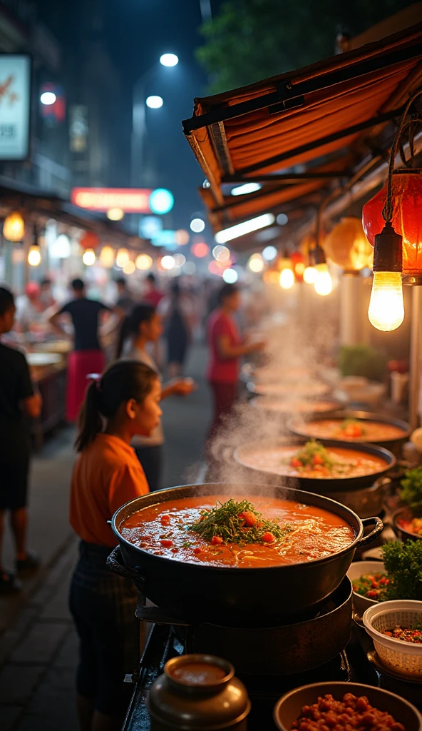 (Thailand　 a large number of Thai people eating dinner at 　Stalls lined up in rows ),(屋台で夕飯を食べている大勢のThailand人）,(Tom Yum Goong),