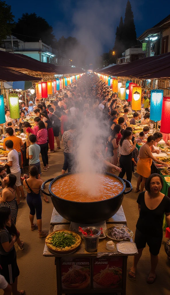 (Thailand　 a large number of Thai people eating dinner at 　Stalls lined up in rows ),(屋台で夕飯を食べている大勢のThailand人）,(Tom Yum Goong),