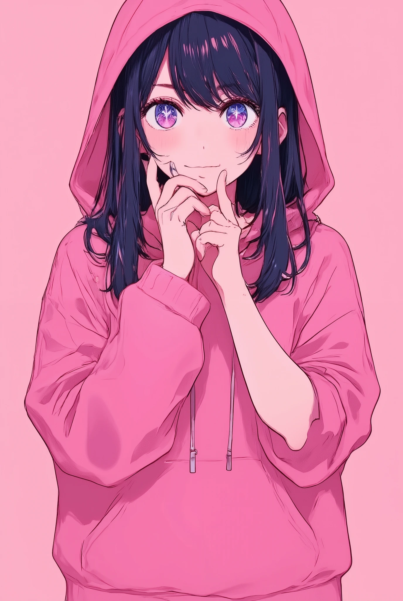 Love Hoshino、 pink hoodie、 upper body、 、 simple background