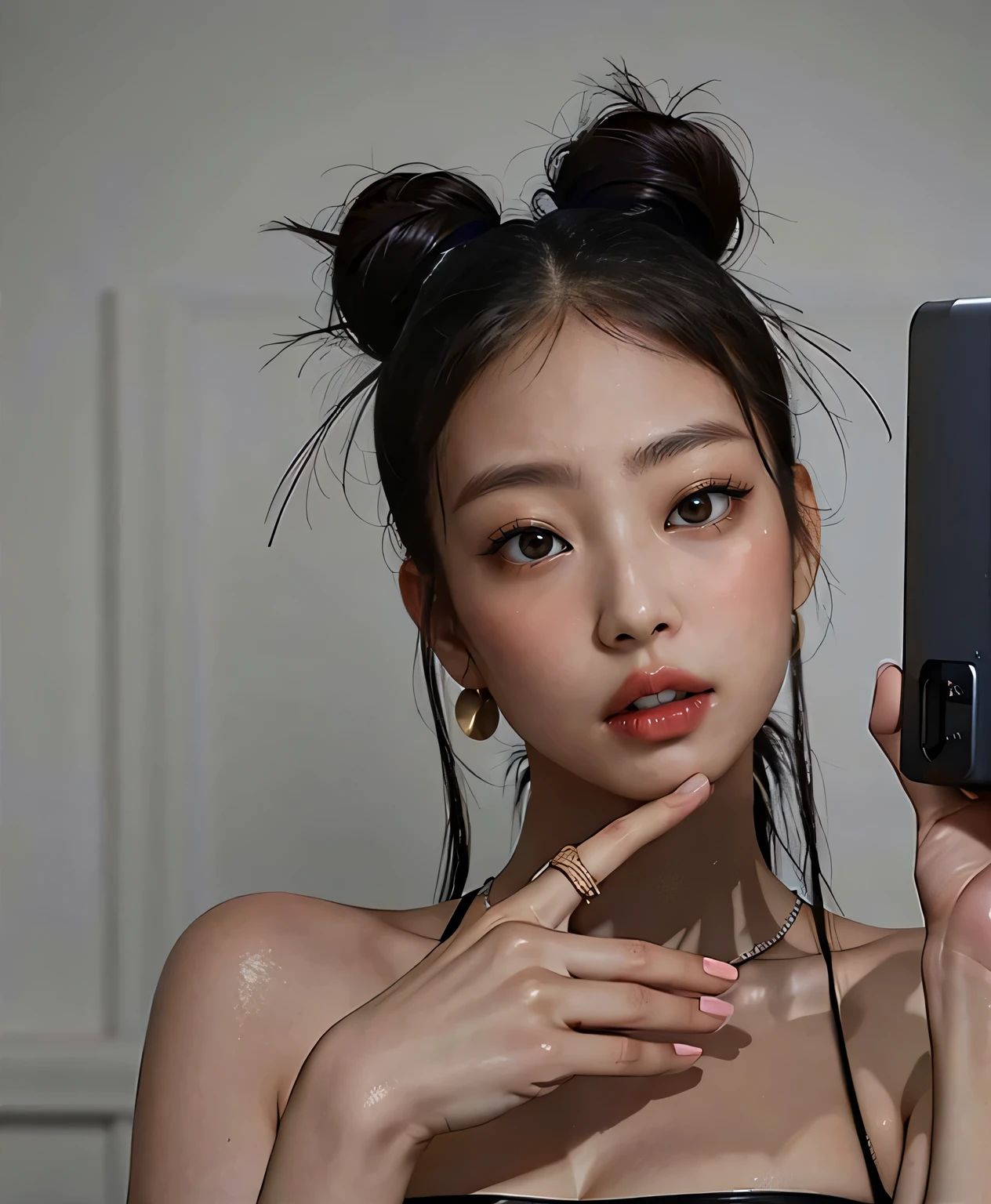 black pink jennie, almond eyes, full lips, big and voluptuous breasts 