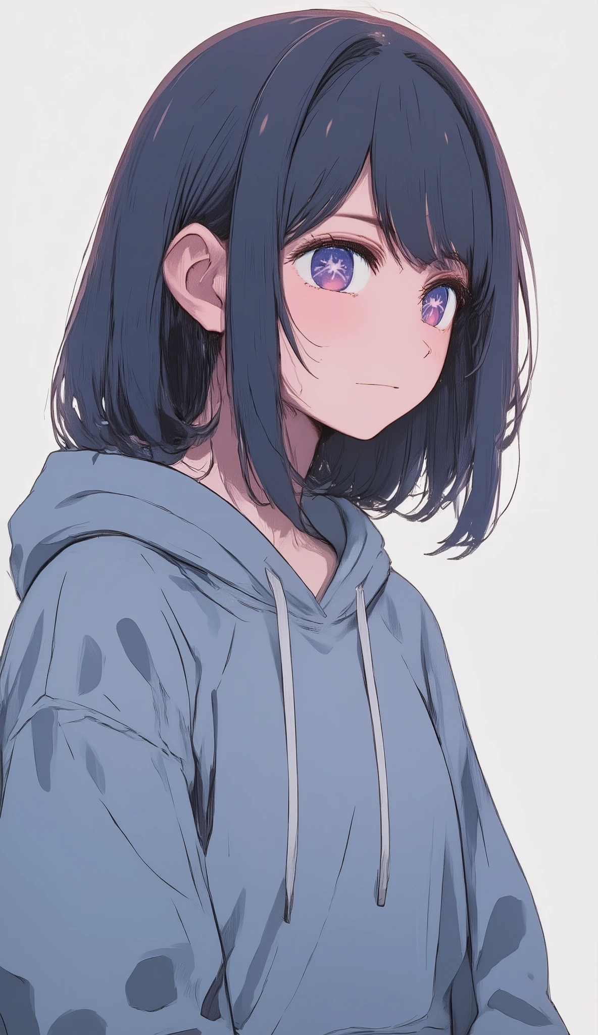 Love Hoshino、 blue hoodie、 upper body、 、 simple background