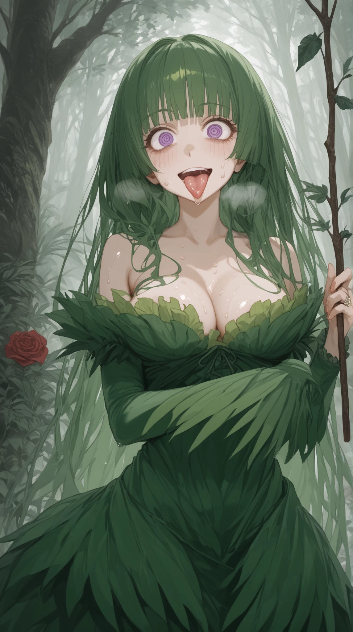 Highest quality, masterpiece, Ultra-high resolution, female、dying、Demon World、Defeated Hero、The whole body turns an eerie green color.、Rotten body、Red bumps、Beautiful skin completely gone、Cloudy eyes、Immediately after completing undead monster transformation、Lying