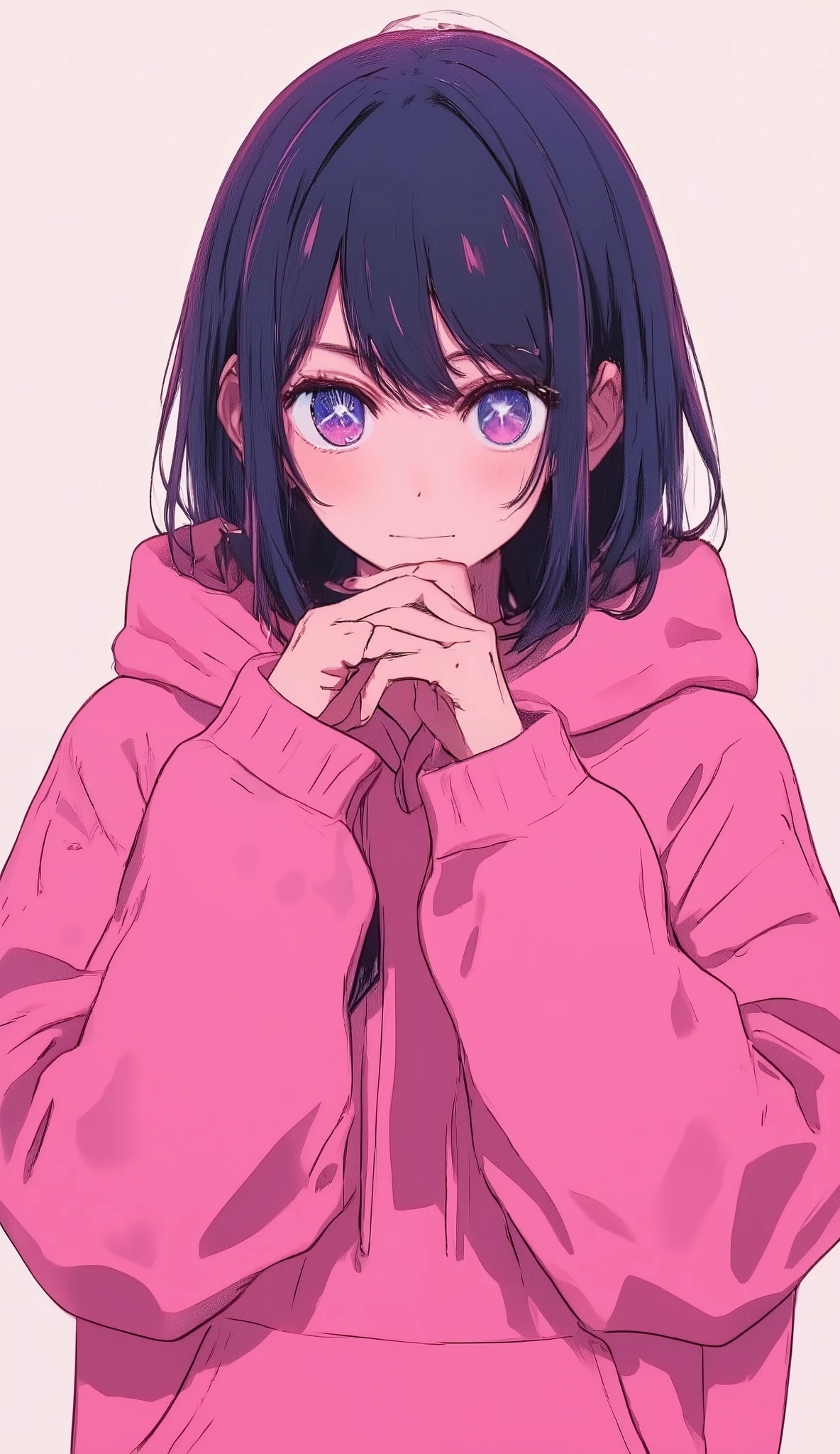 Love Hoshino、 pink hoodie、 upper body、 、 simple background