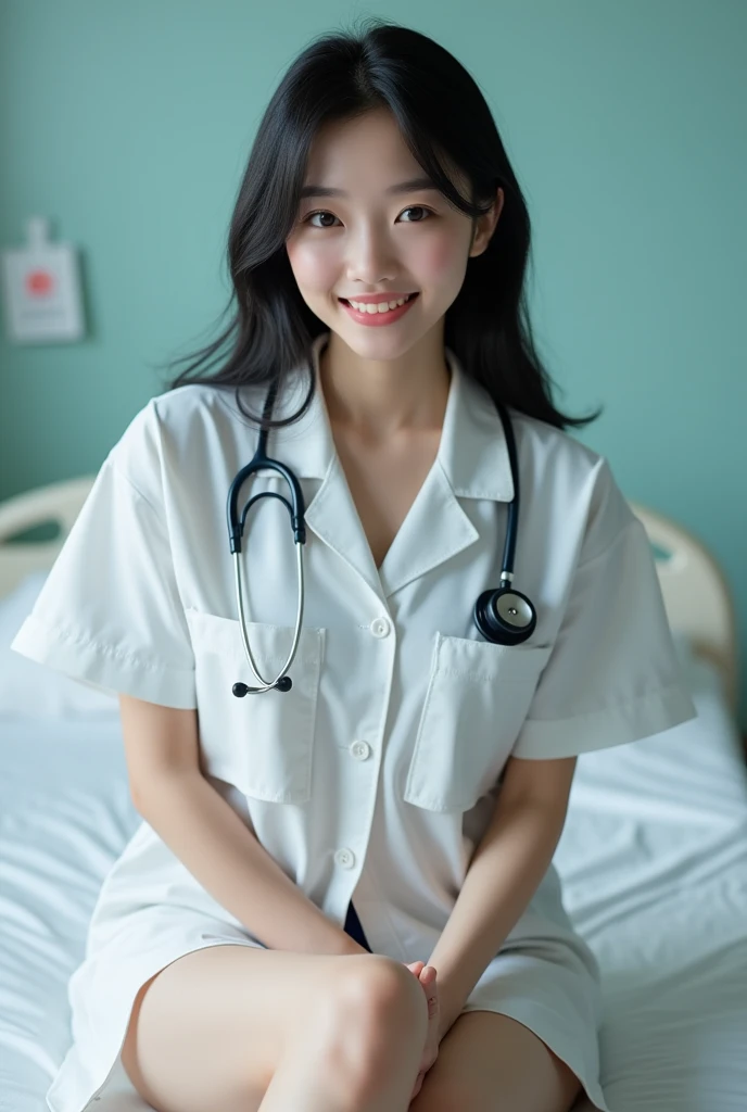8K, Hmph, (Hyper Real:1.4),1 female, (so beautiful), (beauty:1.5), doctor, (clothing:1.3), (Doctor's White Coin:1.5), White shirt, (mini skirt:1.3 ), Sitting on a chair in the examininion room, (Stethoscope), lipstick, whole bodyキャプチャ, whole body, Spread your legs wide open, Spread your legs,White panties, looking for in camera, fine eyes, Beautiful breasts:1.4),(detailed facial feinures), (extremely intricine, 精巧に細部まin作り込まれた), (film grain, Fujifilm XT3), Highly detailed eyes and face, 美しくfine eyes, light shines on your face, Ecstatic expression,cineminic lighting ((looking for_in_Another 1)), 1 Girl, 一人in,