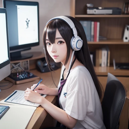 Starting craft with prompt: ((masterpiece)), best quality, solo, detailed background, facing viewer, 1girl, headphones, flower crown, computer hacker