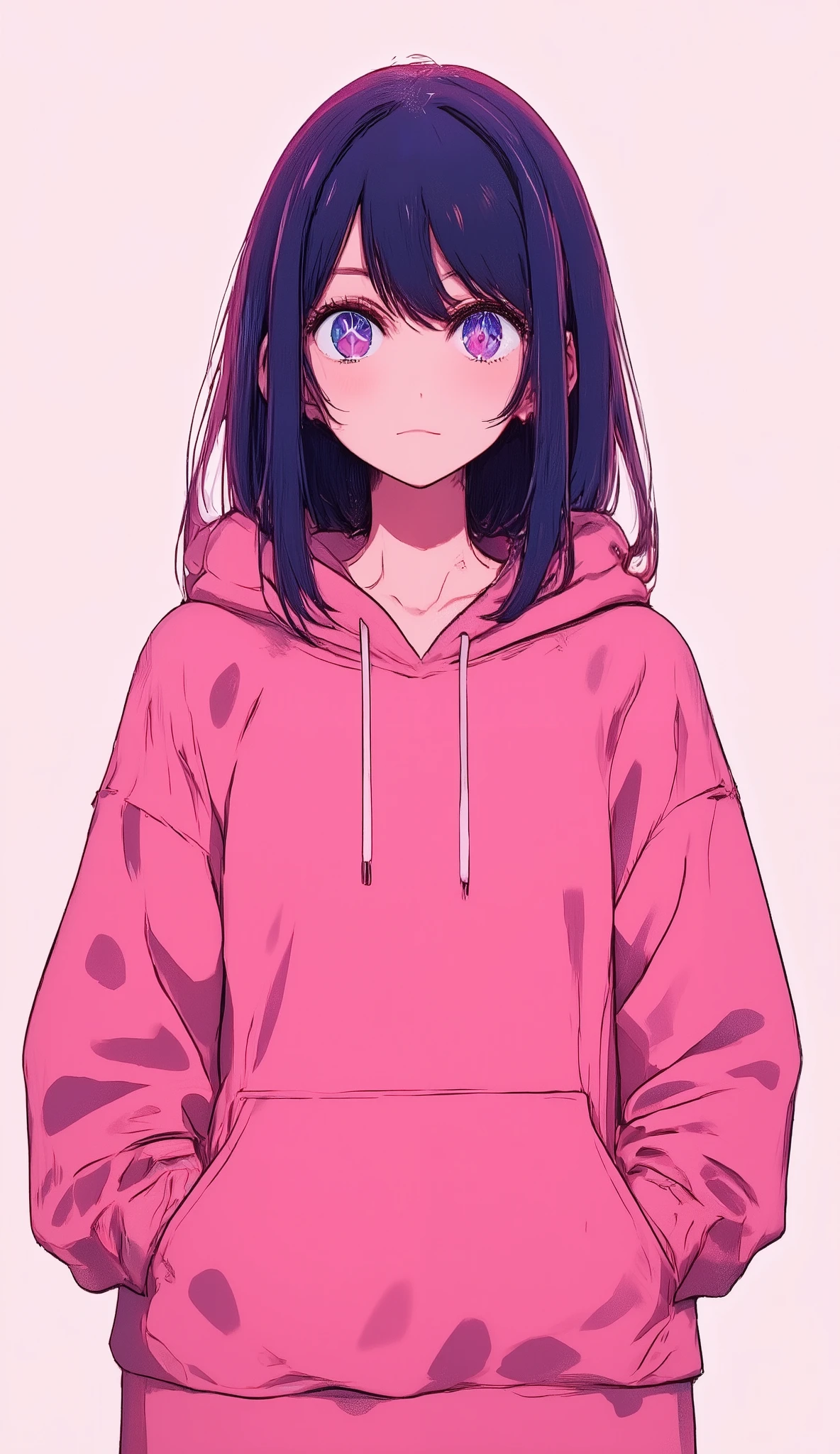 Love Hoshino、 pink hoodie、  upper body、 、  simple background