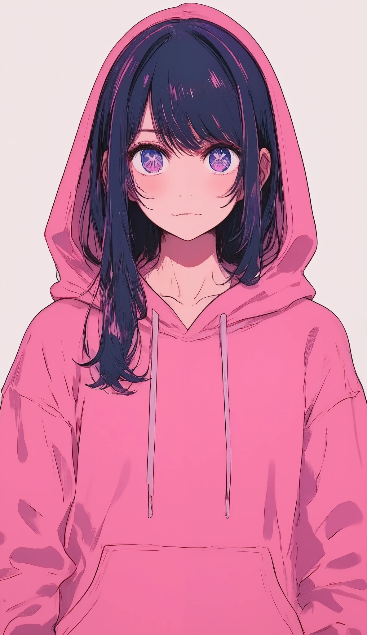 Love Hoshino、 pink hoodie、  upper body、 、  simple background