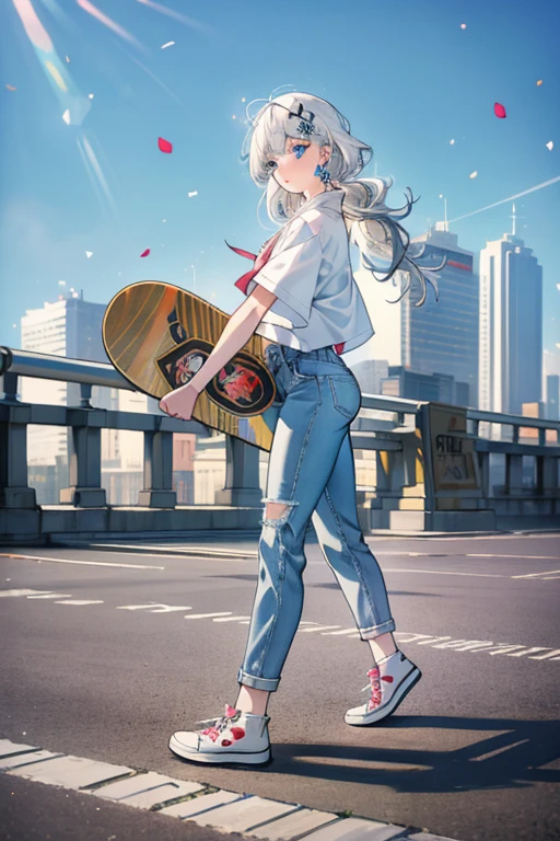 highest quality、masterpiece、Girl、Red coat、hooded sport coat、whole body,black pants、sports shoes、game portrait