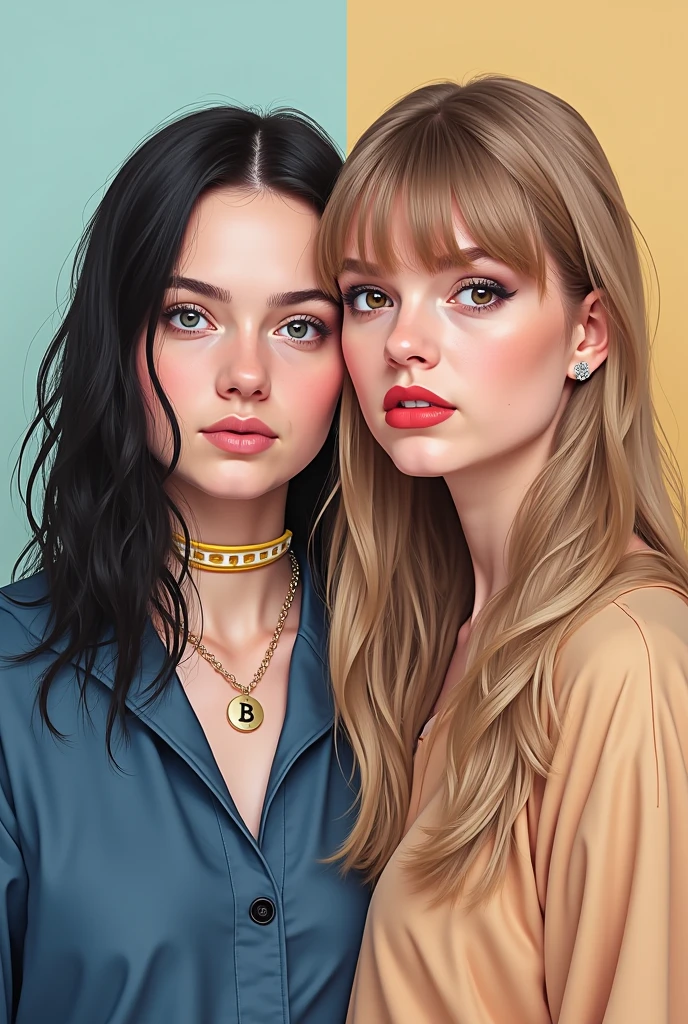 It's two women, posing for a joint picture in the studio, portrait realistic photograph, colour portrait photograph, color studio portrait, realistic portrait photo, two women, realistic studio portrait, digitally painted, portait image, color portrait, High Quality Portrait, photo realistic portrait, photography portrait, portrait digital art, photo portrait, 60mm portrait, digital art. photo realistic