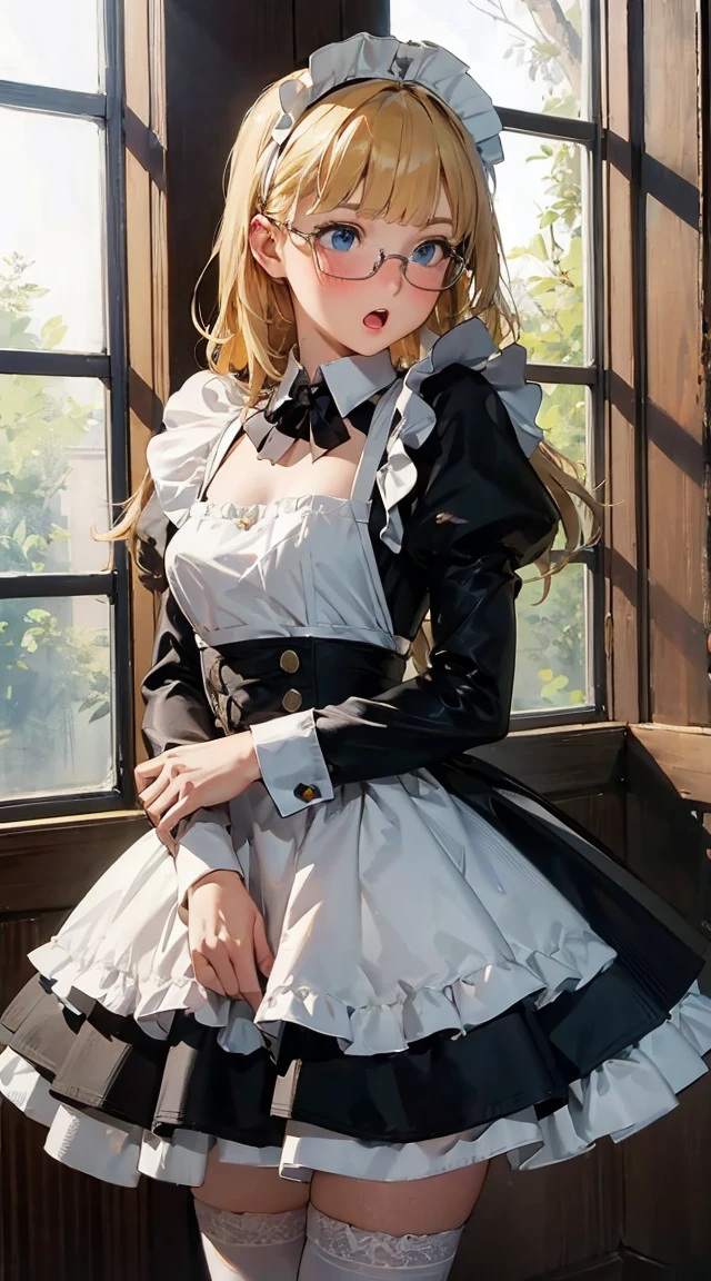 offcial art, Unity 8k Wallpapers, ultra - detailed, Beautiful and beautiful, tmasterpiece, best qualtiy, scientific fiction, (natta:1.2), (1girll:1.3), (年轻:1.1),The picture is clear,a close up of a woman in a dress and stockings, gorgeous maid, Maid outfit, Fighting posture, is shy, ssmile, Be red in the face, long whitr hair, whaite hair, Striped hair, red eyes, Hair bow, Moles under the eyes, (cinmatic lighting:1.2),One poses for a photo in a maid costume,the maid outfit,A dress dressed in lace,Luxurious theme,realistic dress,Skin details are highly detailed,Watch machinery,Beautiful maid,feminine beauty,Stunning character art,Ray traching