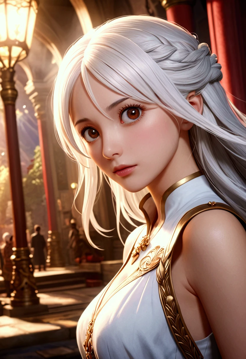  masterpiece,  better quality,  official art ,  Extremely detailed Cg Unity 8k wallpaper,  highly detailed ,  illustration, white hair, 