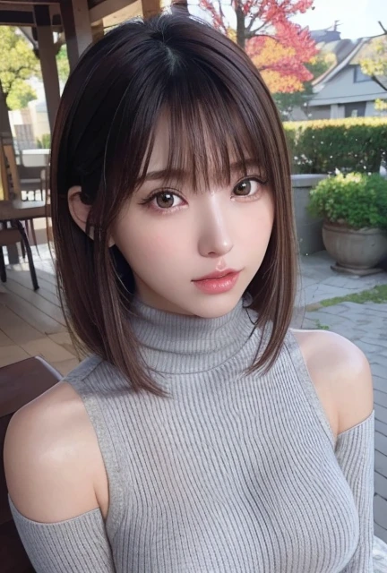   1 girl,( I'm wearing a shoulder turtleneck sweater:1.4),(  RAW photos ,   top quality), ( realistic, photo- realistic:1.4),   Masterpiece ,   so delicate and beautiful,   very detailed, 2k wallpaper, wonderful,   detailed,   very detailed CG unity 8k wallpaper,  I'm wearing a super detailed ,    High Definition  , Soft light,   beautiful detailed girl ,   very detailed eyes and face,   beautiful detailed nose,    beautiful eyes in every detail   ,  cinematic lighting  ,Autumn scenery,Autumn cherry tree , outdoor,sunlight,   perfect anatomy  , slender body,   wave hair,Lipstick, gray hair,Wearing a mask:1.5