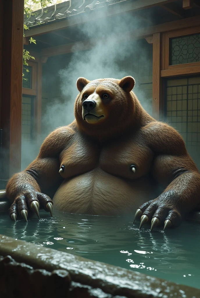 Bear beastman bathing bathhouse