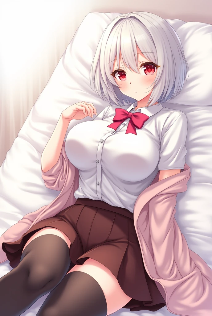Nishikigi Sensoku、One girl、Clear skin、Beautiful Face、White Hair、ribbon、Bobcut、Brown eyes、(sexual behavior:1.3)、(Penis is inserted:1.4)、Large Breasts、Showing genitals、(Shoot from the front)、Curvaceous、(White collared shirt See-through:1.3)、Take off your skirt、Massage your breasts with your own hands、On the bed、A painful face、Drooling、Sweat、Open your mouth、orgasm、View your viewers、Down to the last detail、Perfect Anatomy、Mastepiece、Ultra High Quality、High resolution、8k
