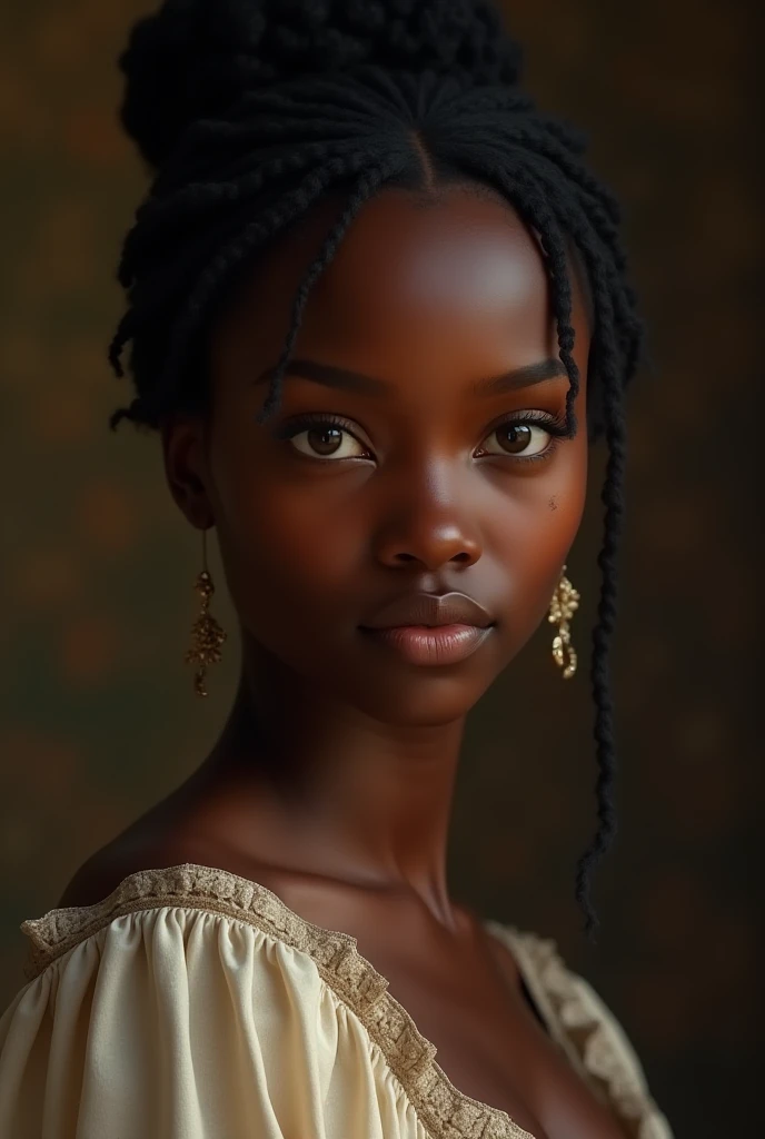 cute, Dark skin, African, teenager, beautiful face, deep ebony, showing breasts, SFW
