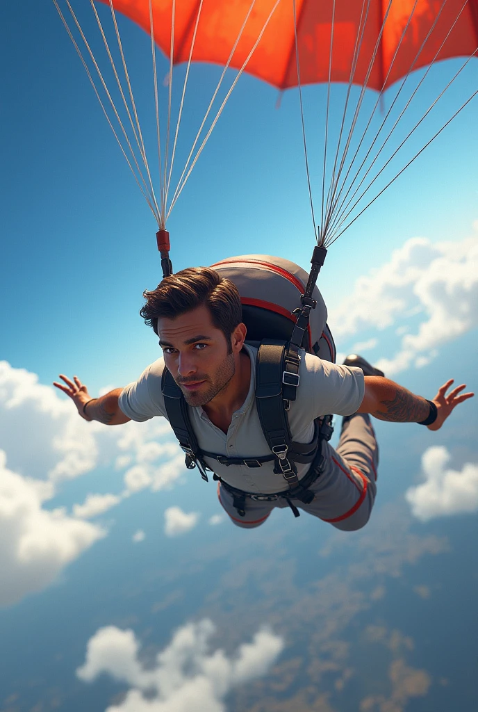 Travis parachuting into the sky, after jumping from the plane parachuting into the sky, gta v