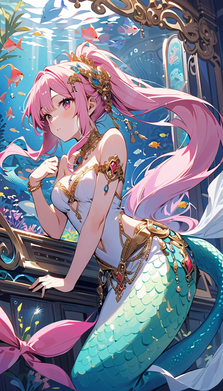 masterpiece, best quality, novel illustration, highres, 18+ mature content, sensual, intimate, emotional, passionate, romantic, sweet, endearing, innocent, pure, captivating, alluring, enticing, mysterious, enchanting, captivating, immersive, mesmerizing, dreamlike, surreal, imaginative, whimsical, artistic, avant-garde, timeless, elegant, sophisticated, chic, refined, unique, original, mesmerizing,((Mermaid Princess:1.3)),Beautiful tears