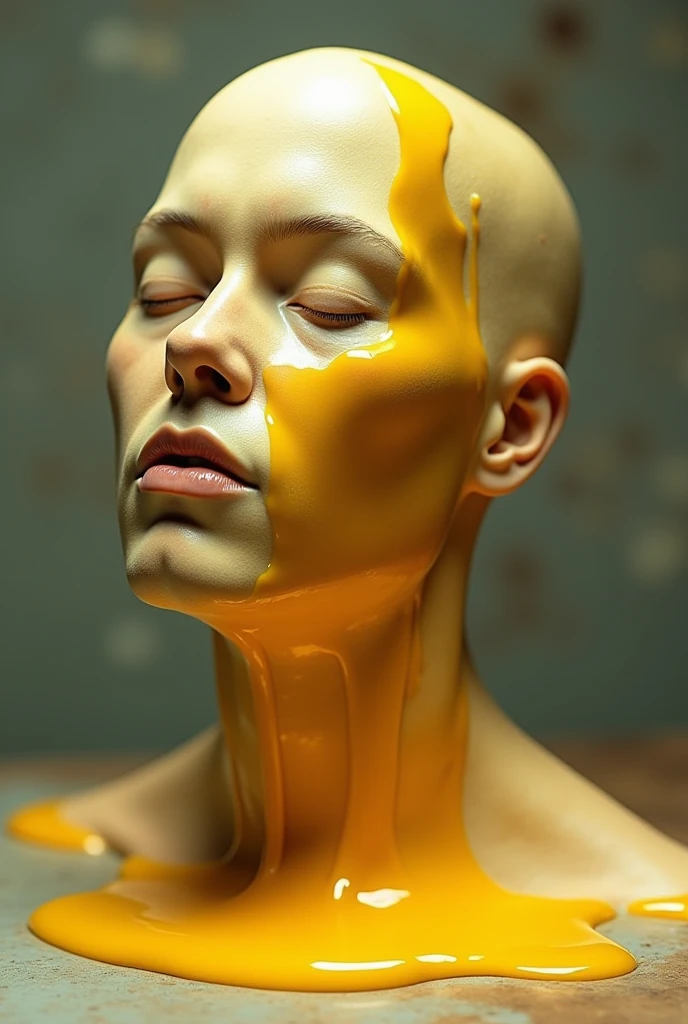 Boiled egg with egg yolk looks like a human head, morph, photo realistic
