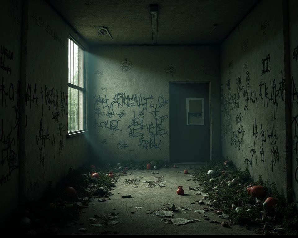 8K,High quality,true to life,Contrast,Masterpiece,Horror,Frightened,Horror,Gloomy visuals,mental hospital，Animation style