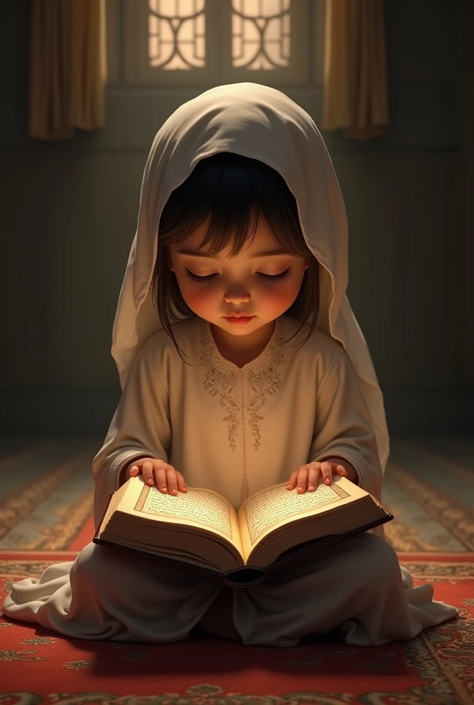 ছোট মেয়ে বাচ্চা হিজাব পরে
কুরআন পড়ছে