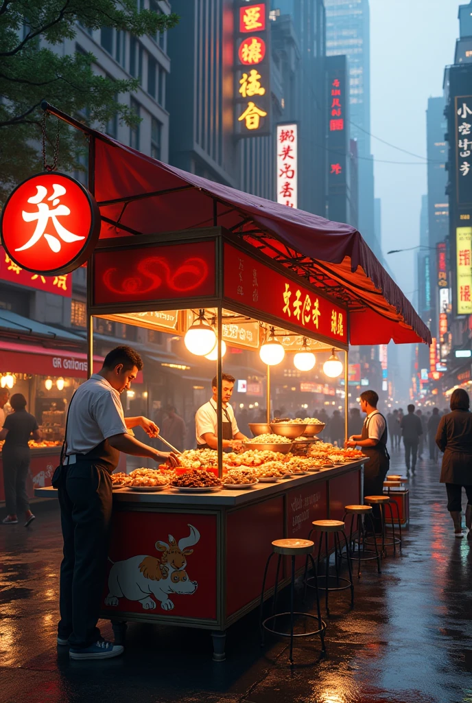 ((masterpiece, highest quality, Highest image quality, High resolution, photorealistic, Raw photo, Extremely detailed CG unified 8k wallpaper)), Street Food Stall, 